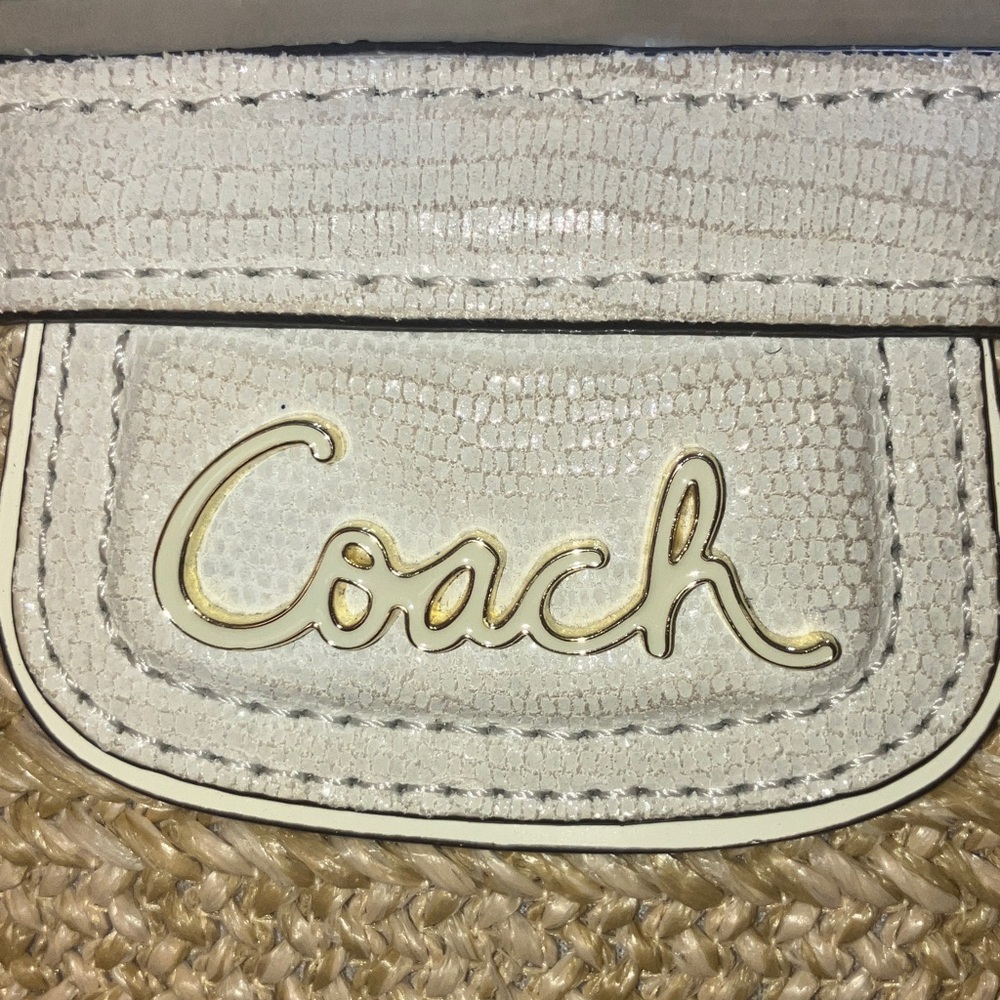 Coach Alexandra Straw python leather trimmed Tote… - image 5